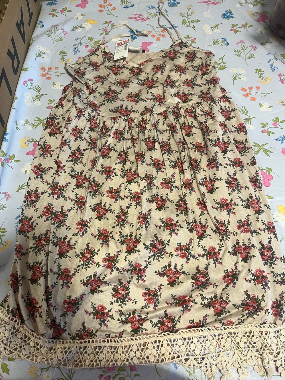 Deb Floral Taupe Sundress with Red Rose Print